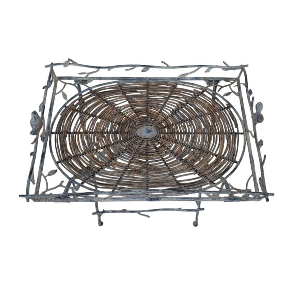 Vintage Wrought Iron Twig Side Table Garden Stand Gray Brown Bird Accents - Picture 2 of 6